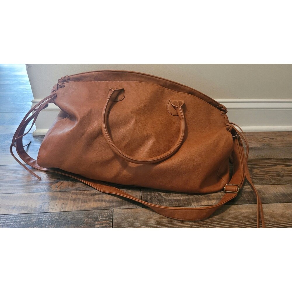Mossimo Boho Tassel Weekender Duffel Bag Caramel Brown 21x12x9” *Flaws